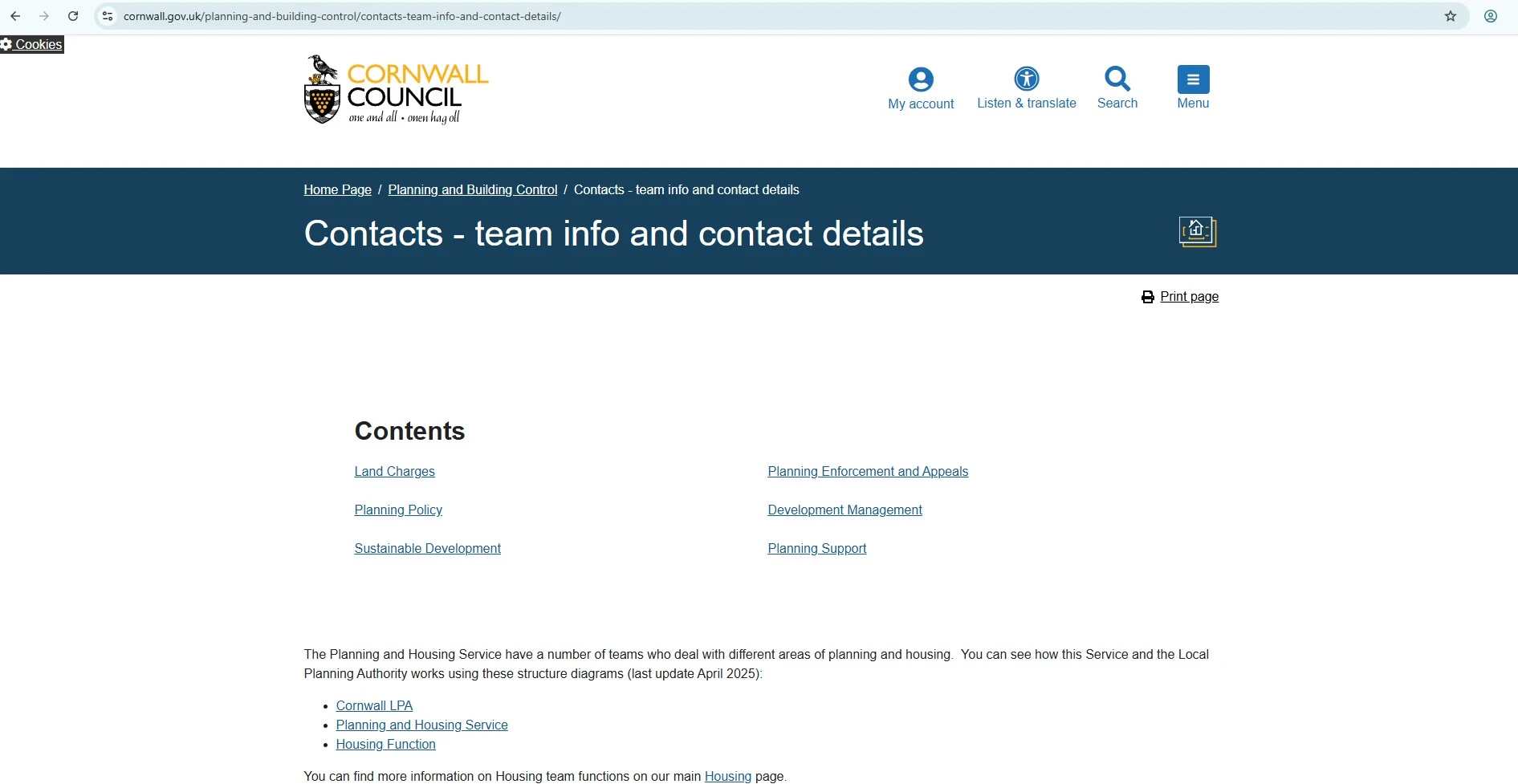 Cornwall Council planning contact details with phone, email and address information