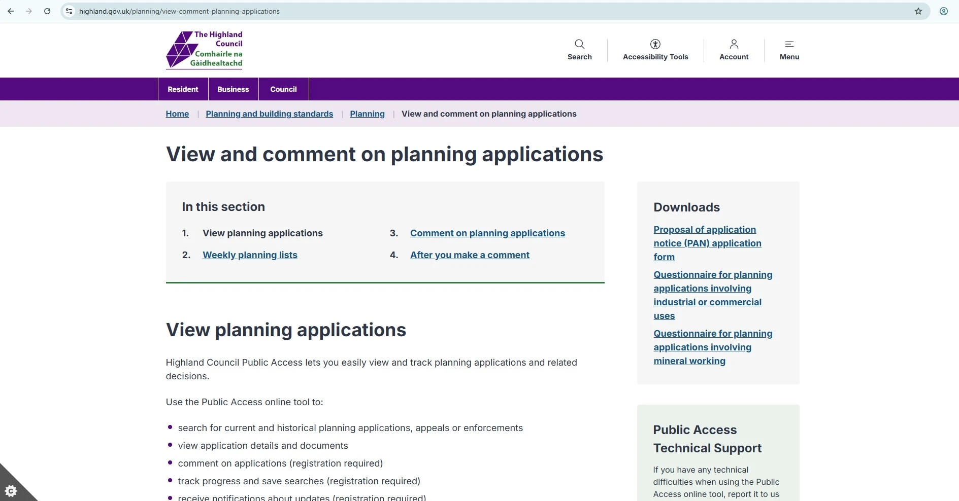 Highland Council Public Access planning search and applications portal